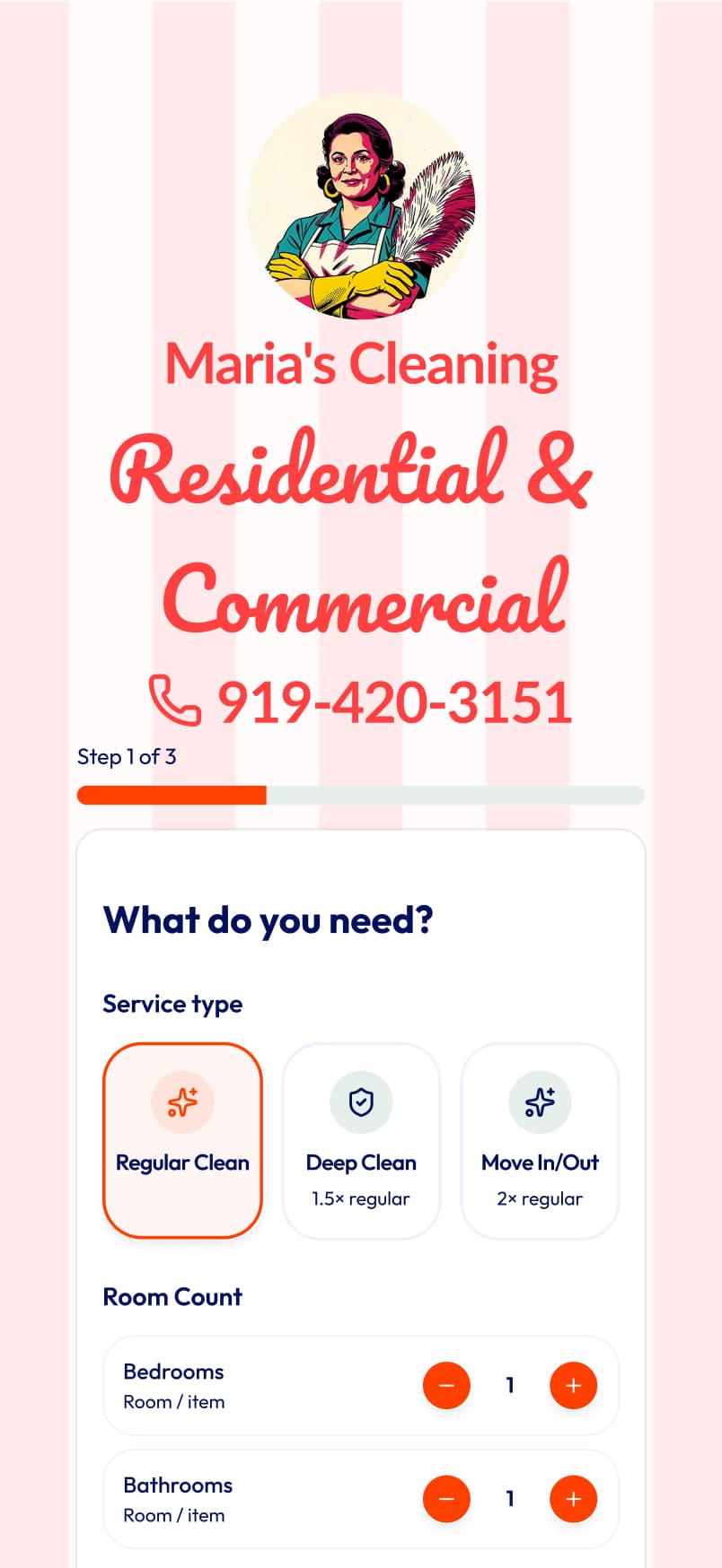 Booking screen